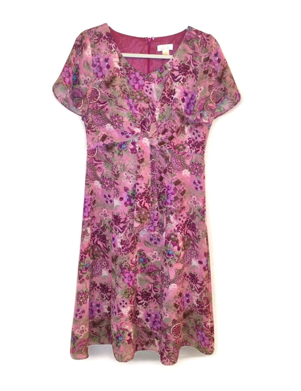 Christopher & Banks Mauve Floral Flutter Sleeve Tie Womens 8 Cottagecore Travel